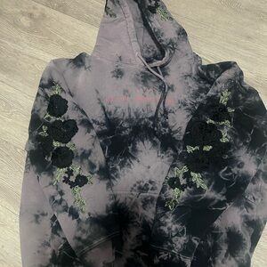 Civil Tie-Dye Gray & Black Hoodie with Floral Embroidery